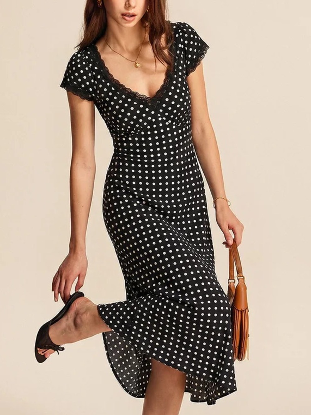 Polka Dot Lace V-Neck Maxi Dress